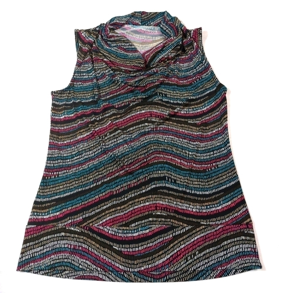George Stretch Sleeveless Multicolored Geometric Blouse Size Small
